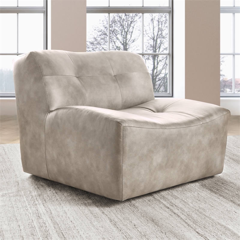 Pemberly Row Top Grain Leather Swivel Accent Chair in Sand Gray