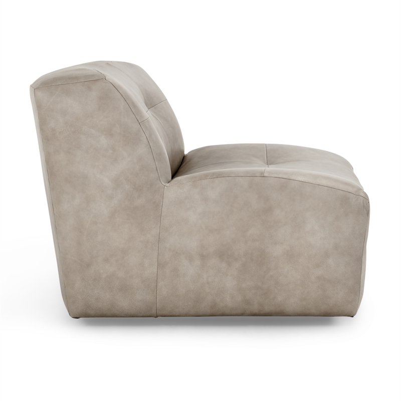 Pemberly Row Top Grain Leather Swivel Accent Chair in Sand Gray