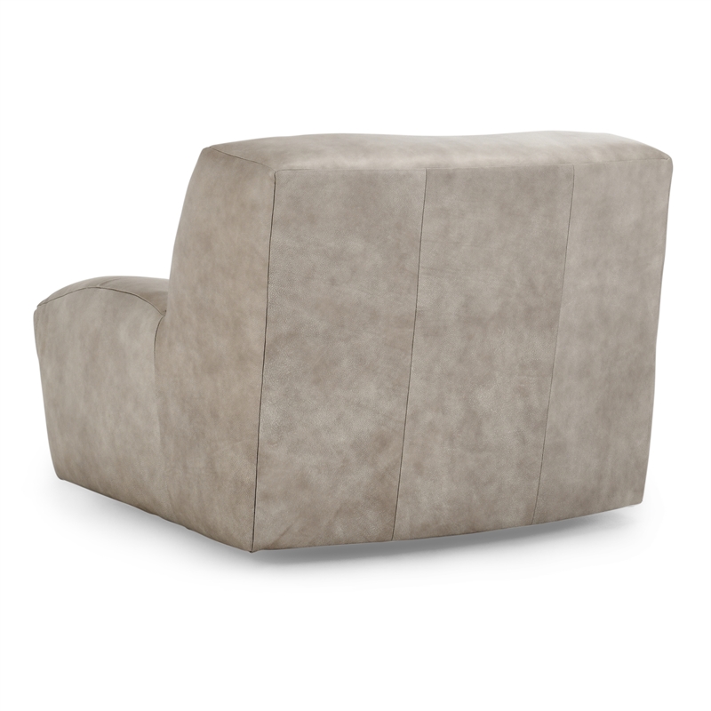 Pemberly Row Top Grain Leather Swivel Accent Chair in Sand Gray