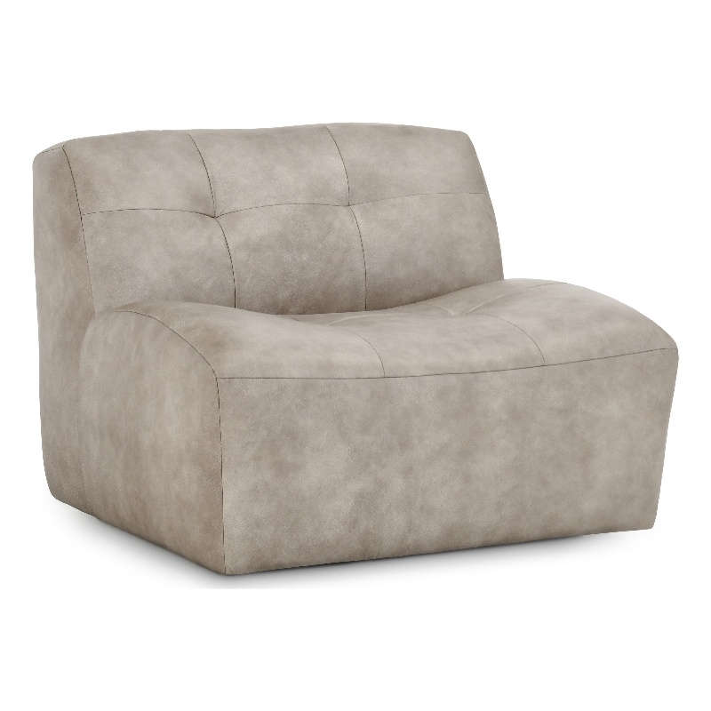 Pemberly Row Top Grain Leather Swivel Accent Chair in Sand Gray