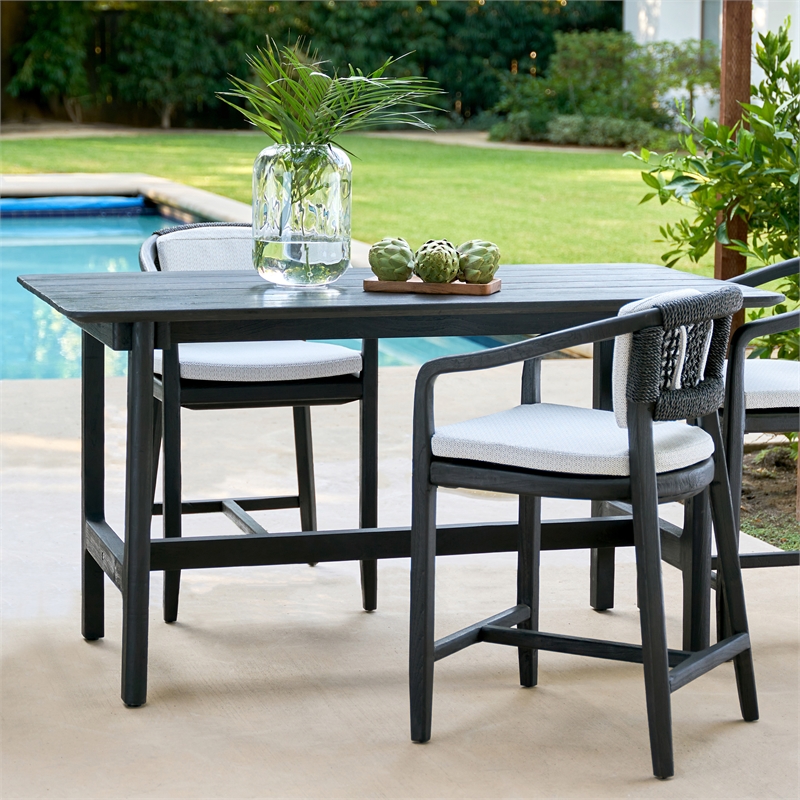Pemberly Row Transitional Teak Wood Outdoor Counter Table in Matte Black
