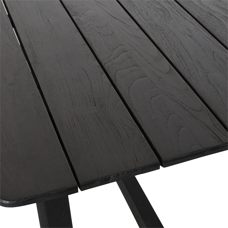 Pemberly Row Transitional Teak Wood Outdoor Counter Table in Matte Black