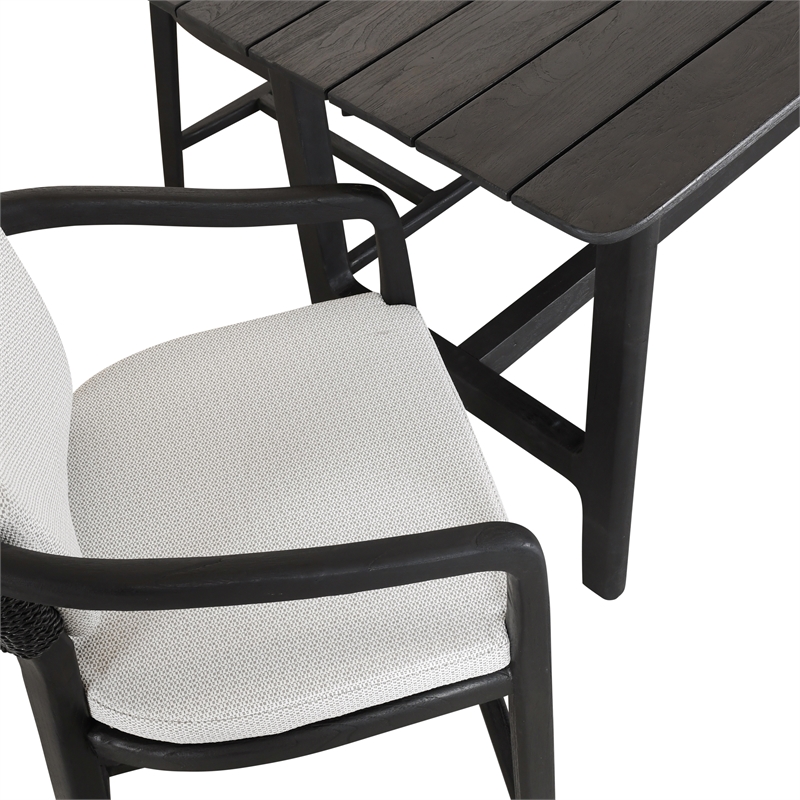 Pemberly Row Transitional Teak Wood Outdoor Counter Table in Matte Black