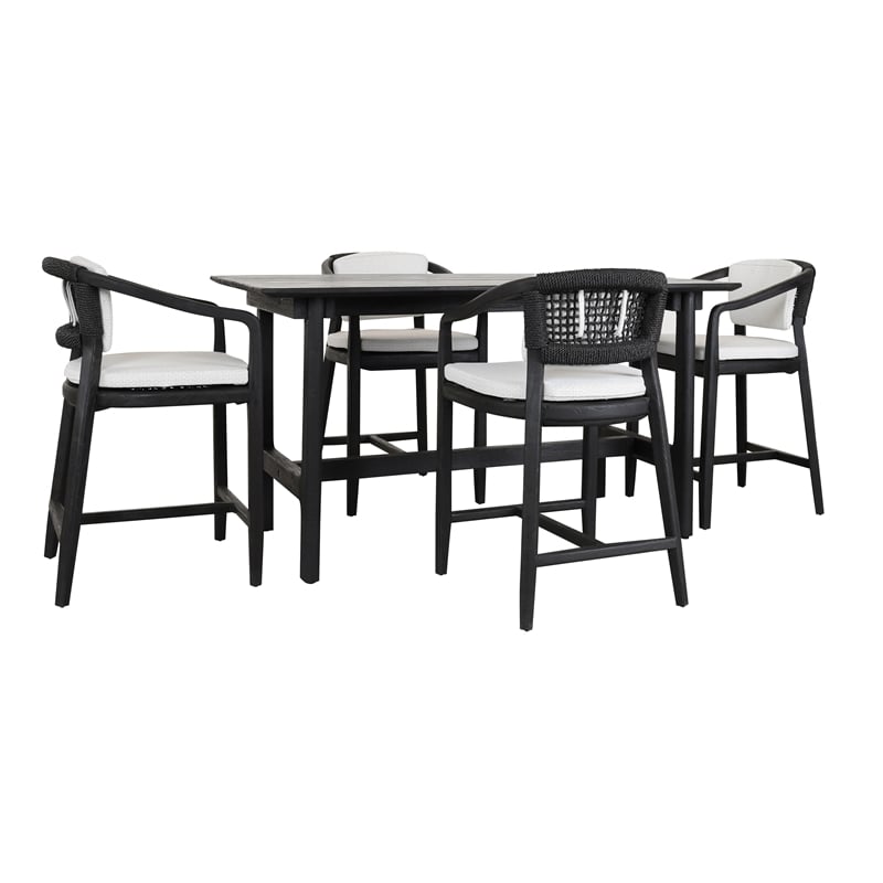 Pemberly Row Transitional Teak Wood Outdoor Counter Table in Matte Black