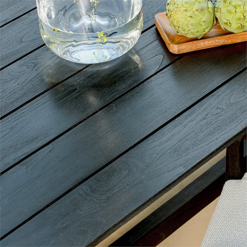 Pemberly Row Transitional Teak Wood Outdoor Counter Table in Matte Black