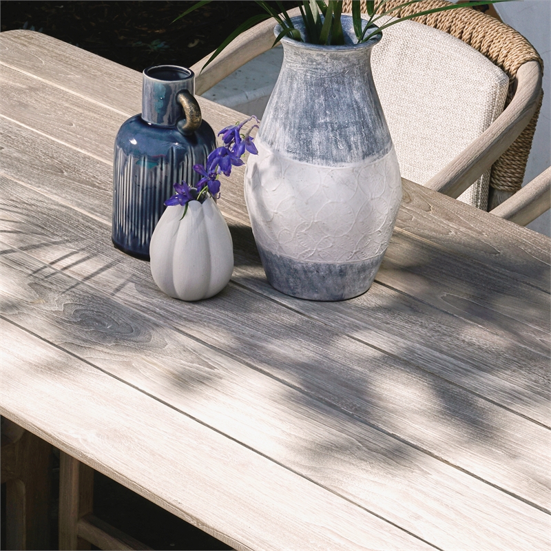 Pemberly Row Transitional Teak Wood Outdoor Counter Table in Matte Gray