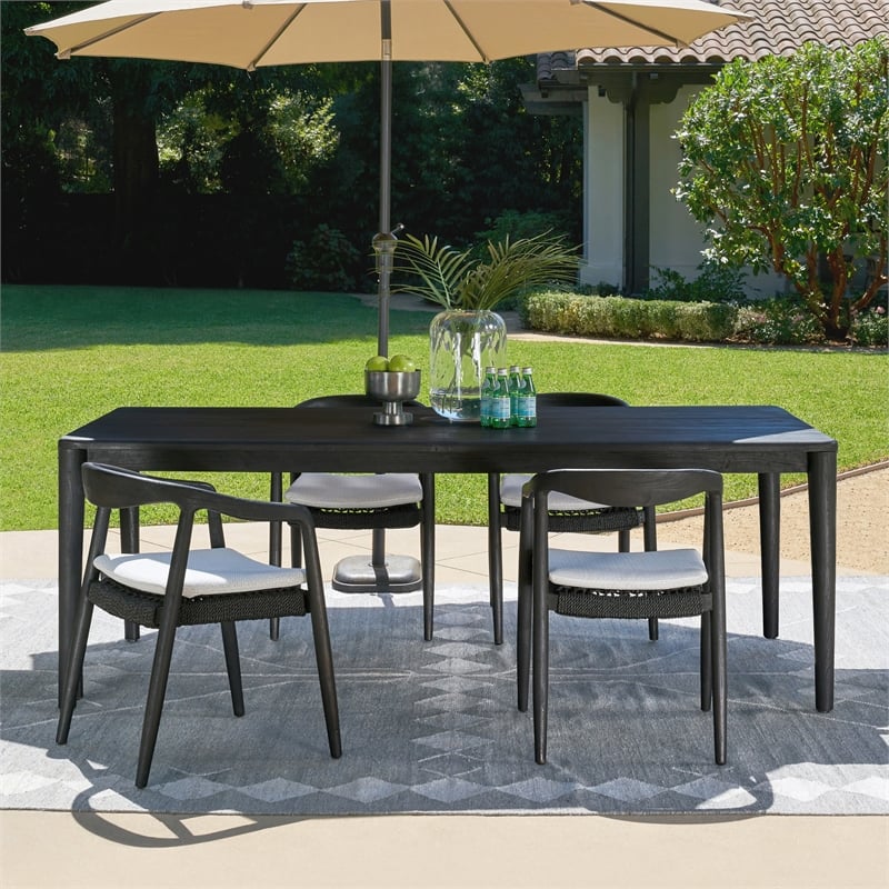 Pemberly Row Transitional Teak Wood Outdoor Dining Table in Matte Black