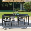 Pemberly Row Transitional Teak Wood Outdoor Dining Table in Matte Black