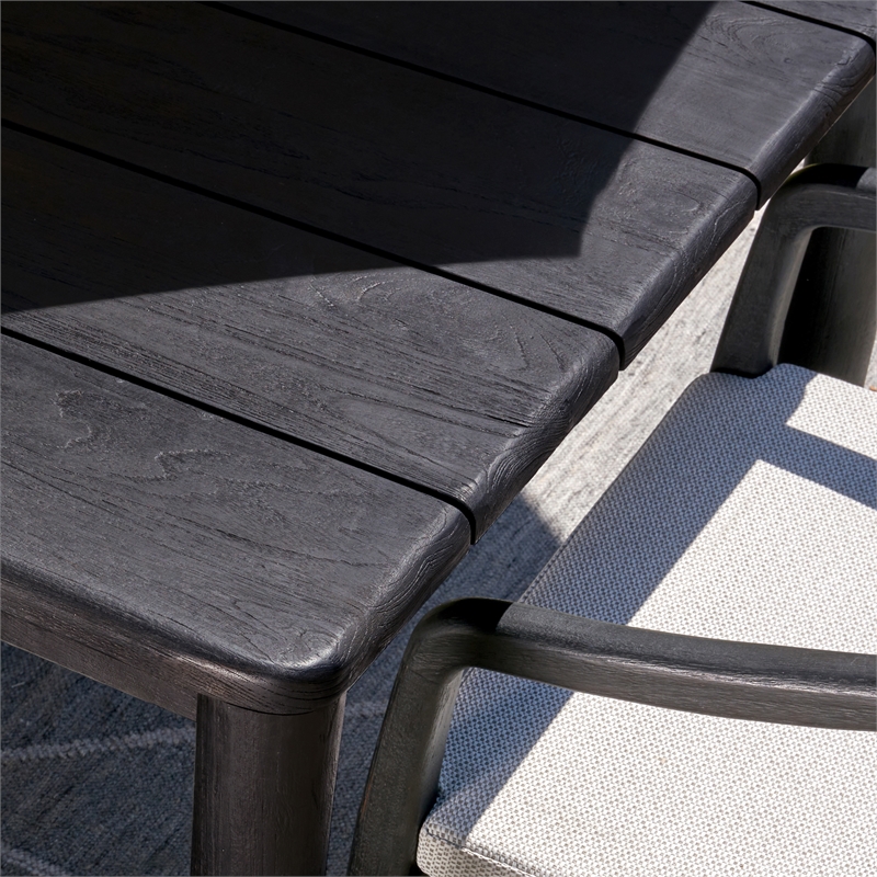 Pemberly Row Transitional Teak Wood Outdoor Dining Table in Matte Black