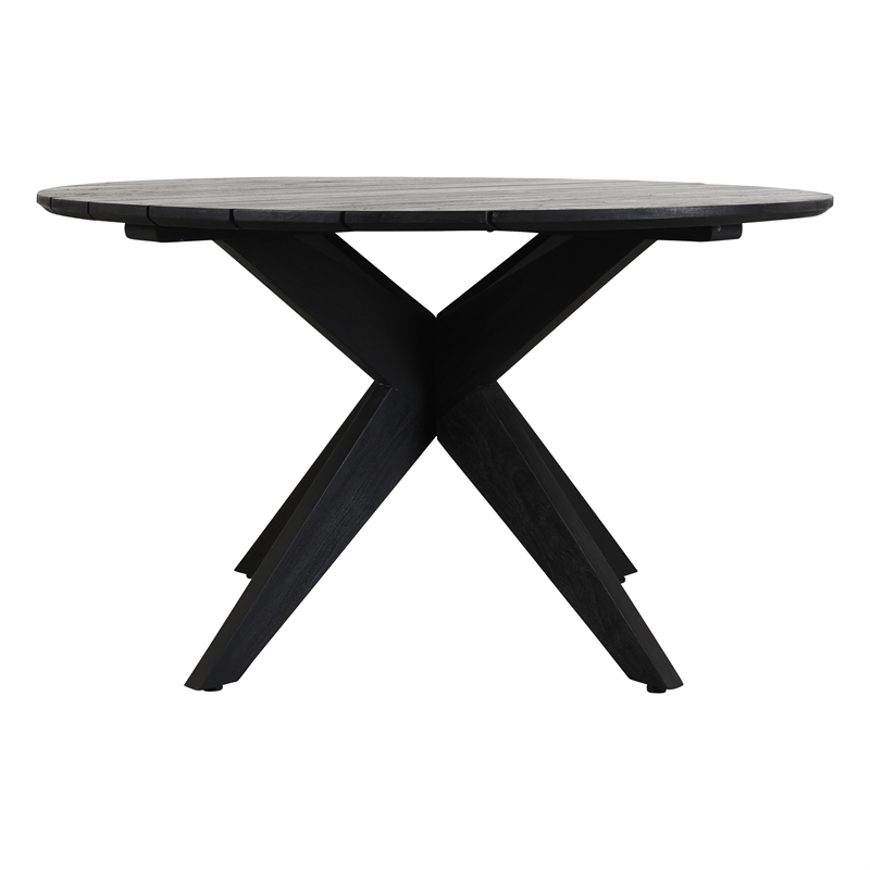 Pemberly Row Transitional Round Wood Outdoor Dining Table in Matte Black