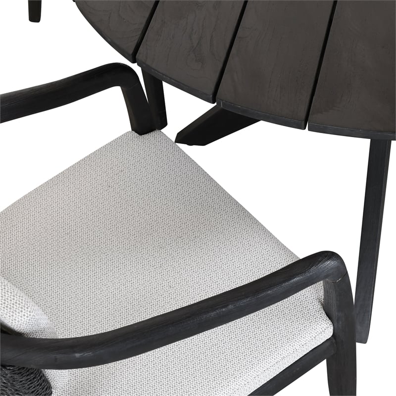 Pemberly Row Transitional Round Wood Outdoor Dining Table in Matte Black