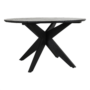 Pemberly Row Transitional Round Wood Outdoor Dining Table in Matte Black