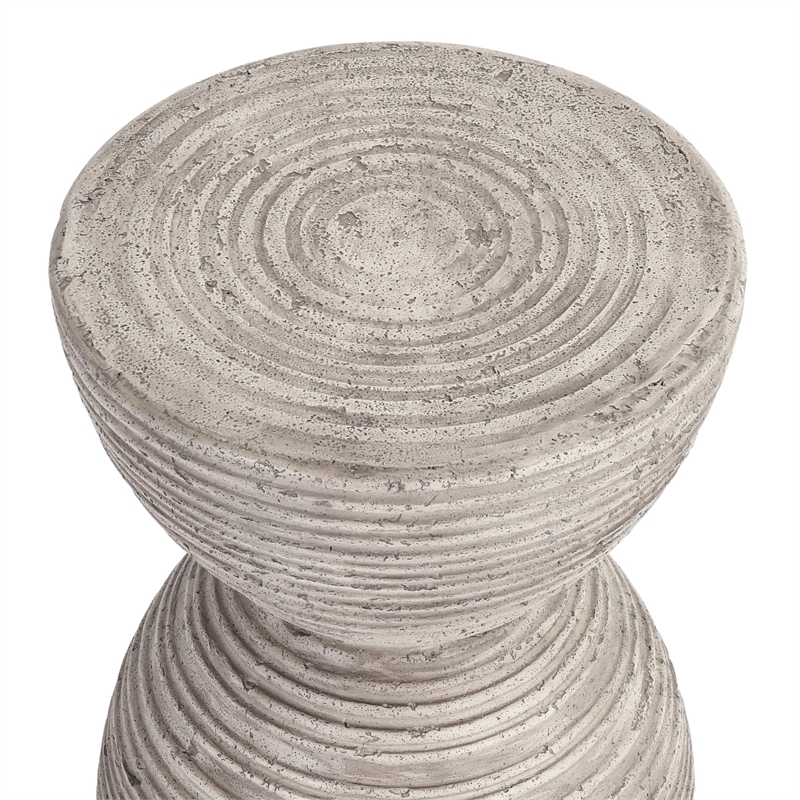 Pemberly Row Concrete Stone Outdoor Accent Table in Rough Light Gray
