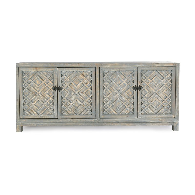 Pemberly Row 4-Door Transitional Wood Sideboard in Antique Blue