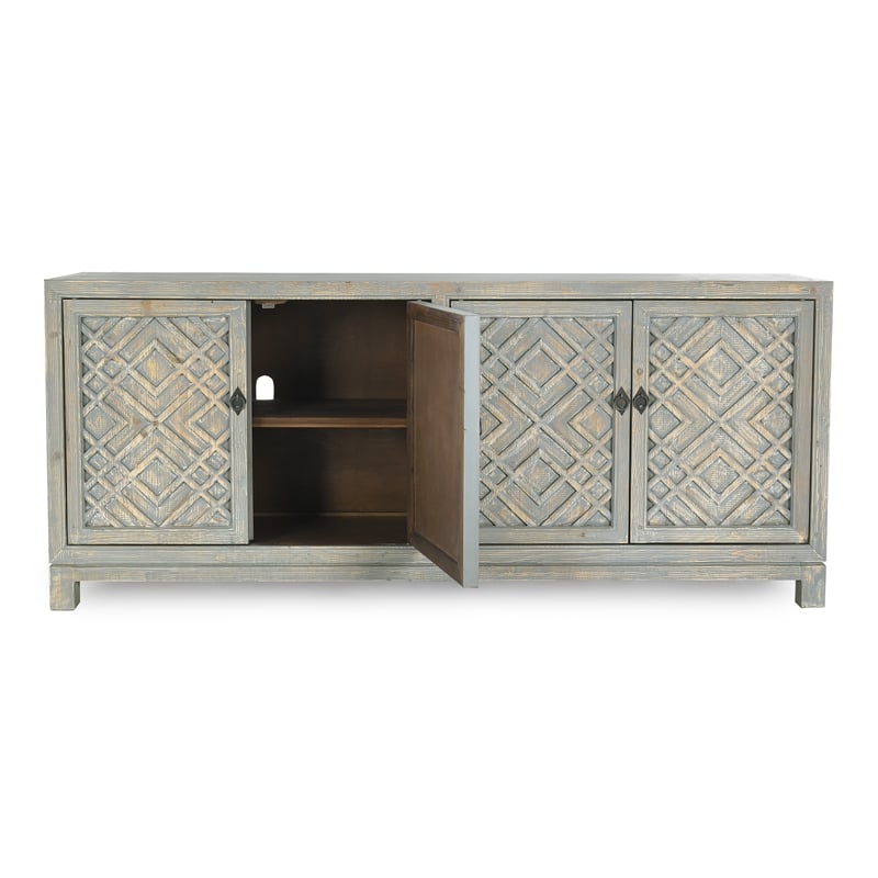 Pemberly Row 4-Door Transitional Wood Sideboard in Antique Blue