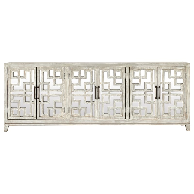 Pemberly Row 6-Door Transitional Wood Sideboard in Distressed Ivory