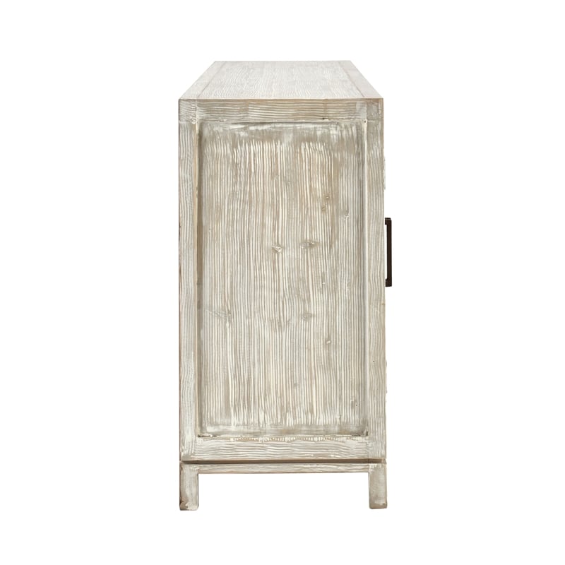 Pemberly Row 6-Door Transitional Wood Sideboard in Distressed Ivory