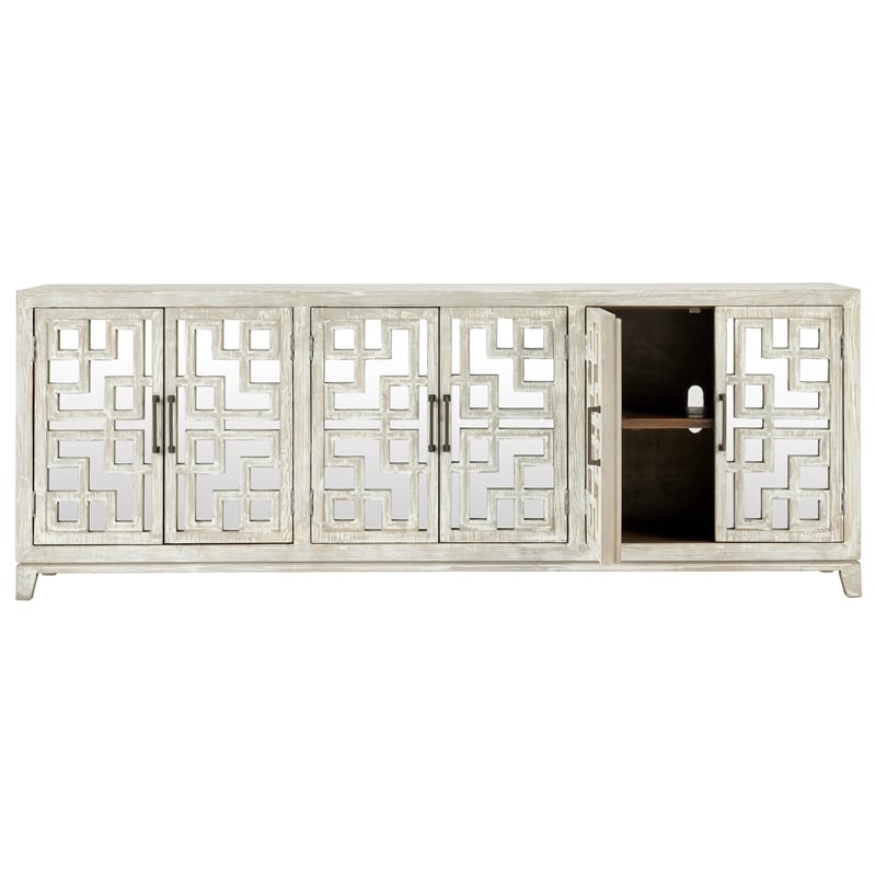 Pemberly Row 6-Door Transitional Wood Sideboard in Distressed Ivory