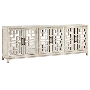 Pemberly Row 6-Door Transitional Wood Sideboard in Distressed Ivory