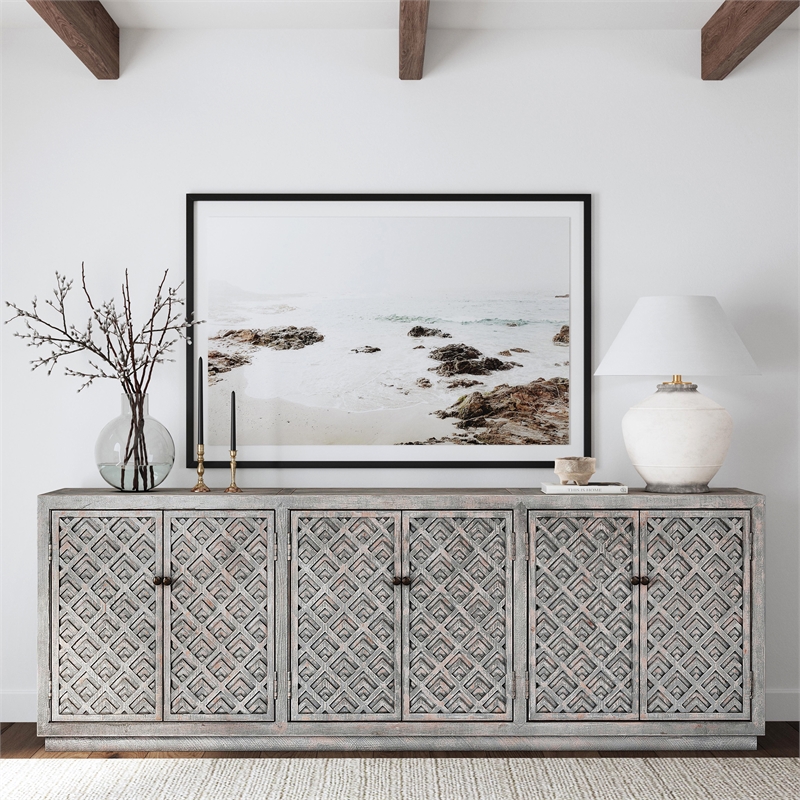 Pemberly Row 6-Door Transitional Wood Sideboard in Antique Blue