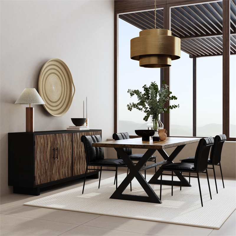 Pemberly Row 4-Door Farmhouse Wood Sideboard in Natural Brown/Dark Black