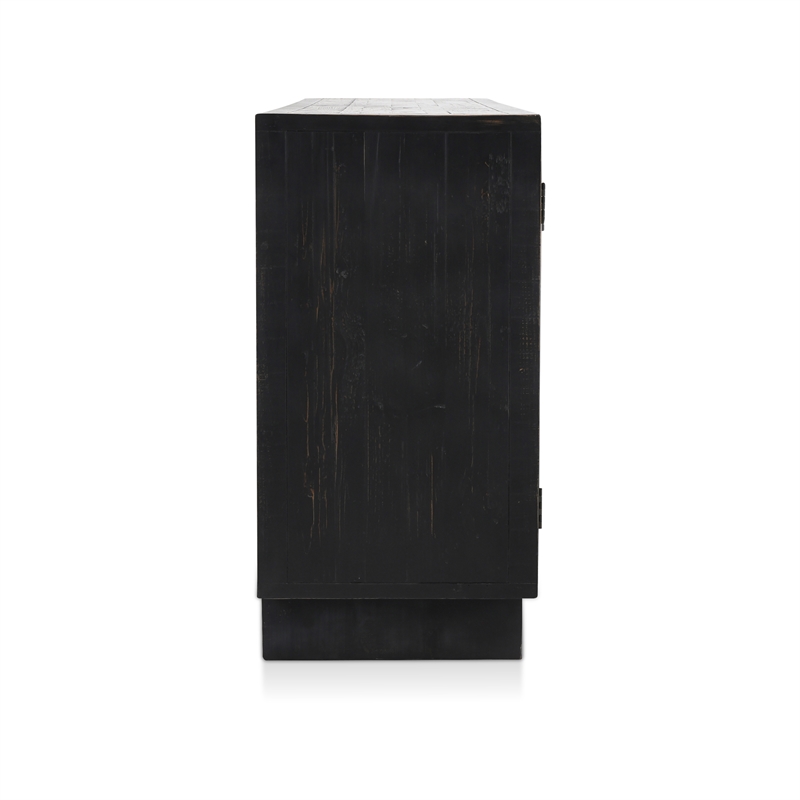 Pemberly Row 4-Door Farmhouse Wood Sideboard in Natural Brown/Dark Black