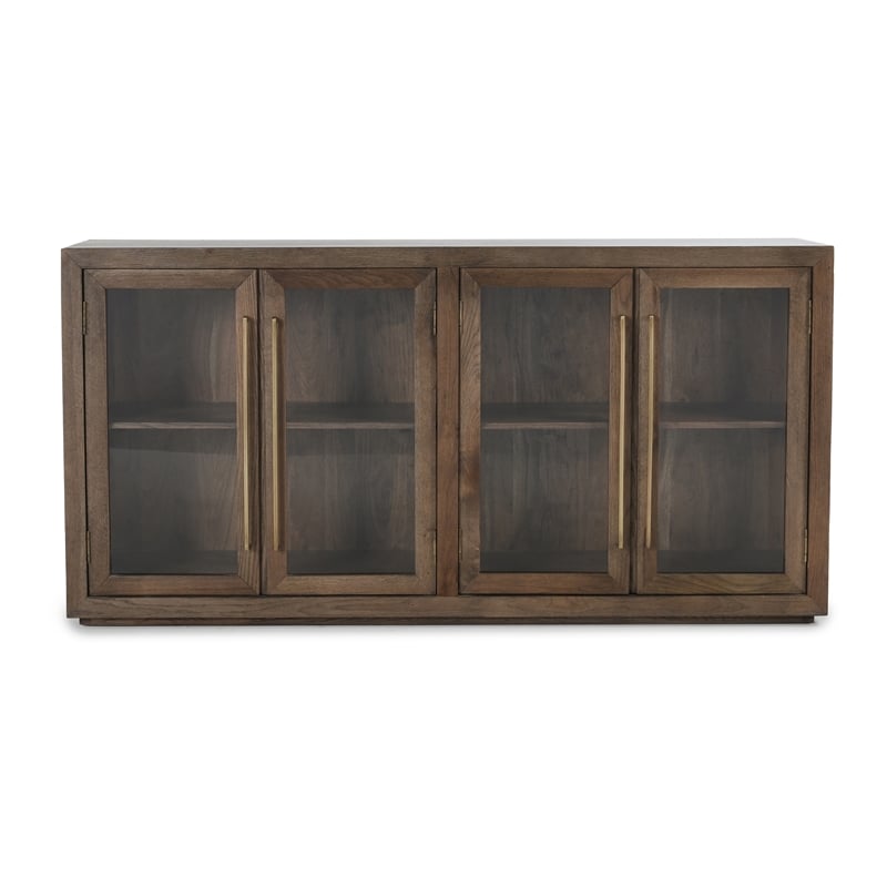 Pemberly Row 4-Door Transitional Solid Oak Wood Sideboard in Brown
