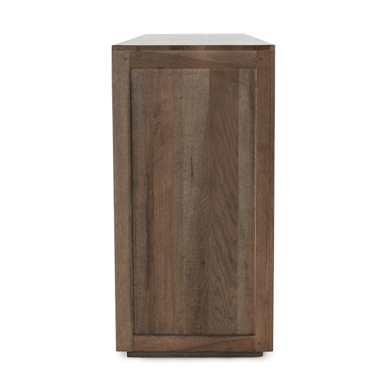 Pemberly Row 4-Door Transitional Solid Oak Wood Sideboard in Brown