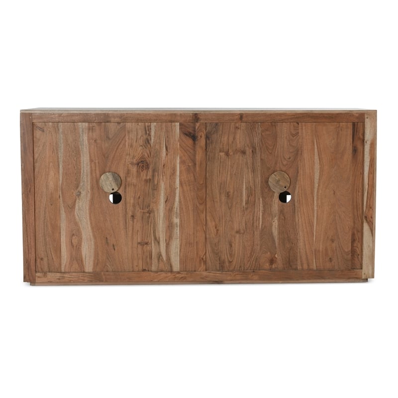 Pemberly Row 4-Door Transitional Solid Oak Wood Sideboard in Brown