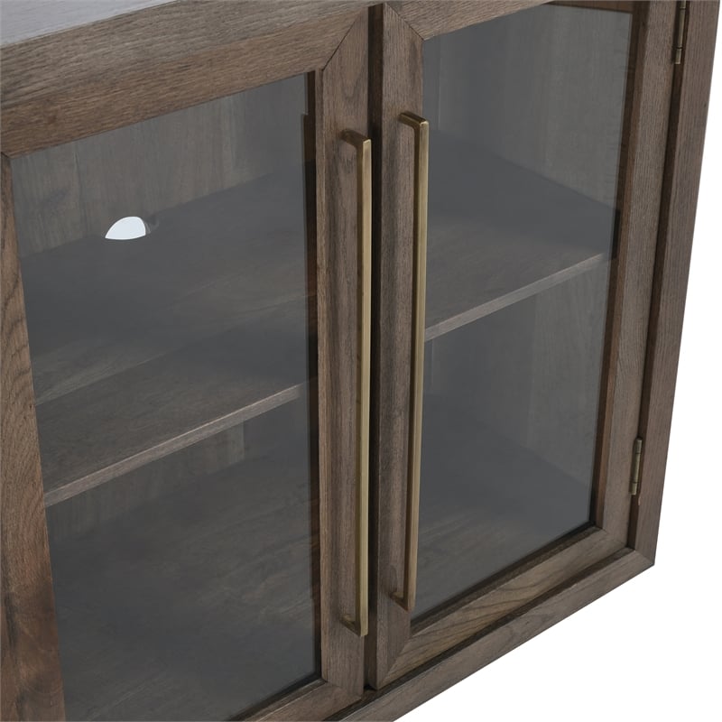 Pemberly Row 4-Door Transitional Solid Oak Wood Sideboard in Brown