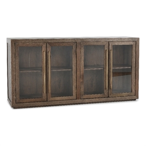 Pemberly Row 4-Door Transitional Solid Oak Wood Sideboard in Brown