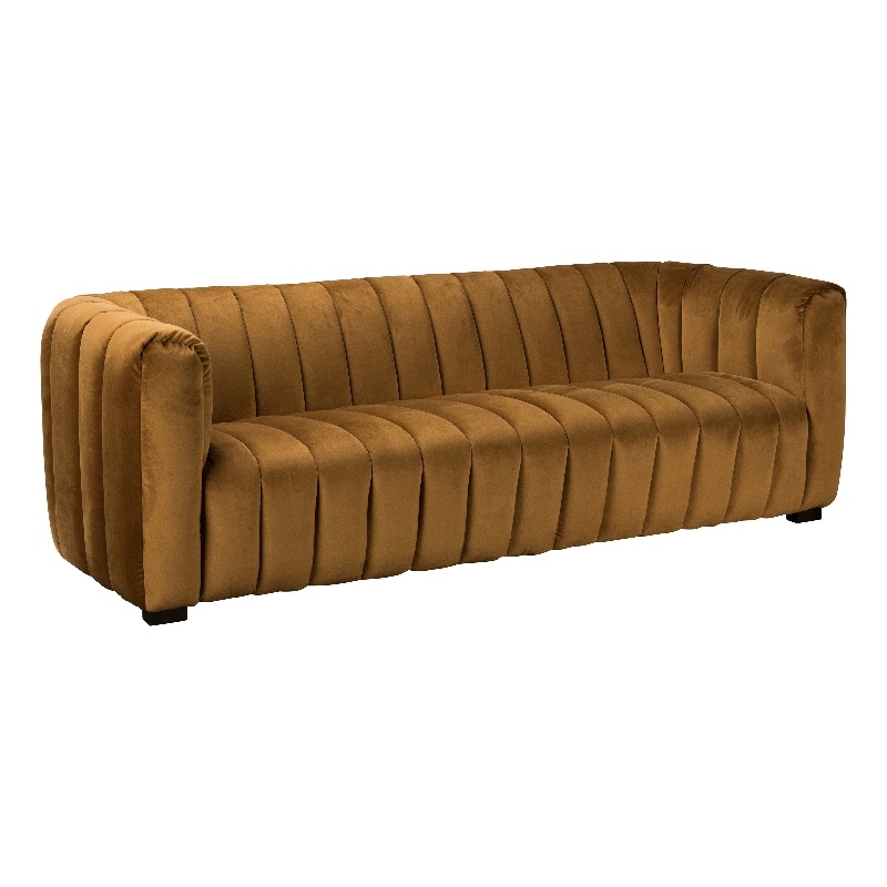 Pemberly Row Transitional Polyester Fabric & Rubberwood Sofa in Bronze