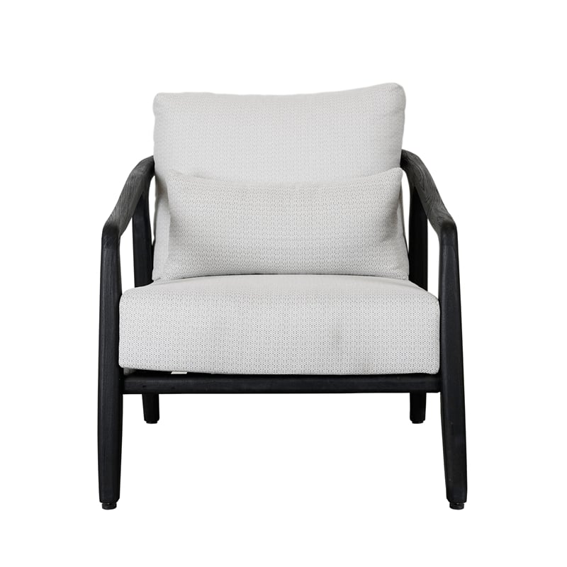 Pemberly Row Teak Wood & Olefin Outdoor Accent Chair in Cream/Black
