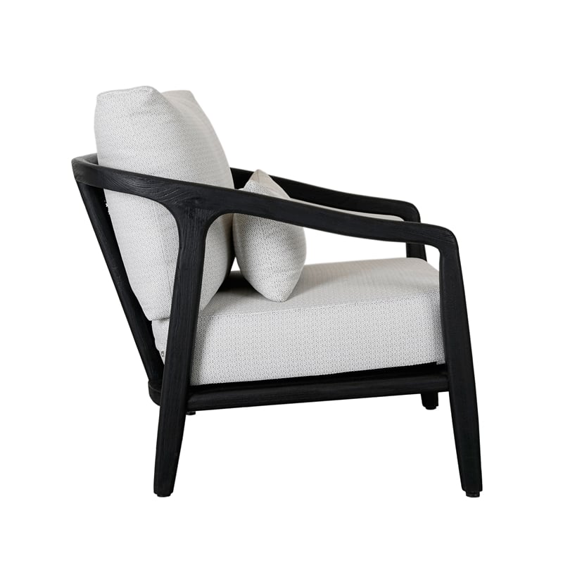 Pemberly Row Teak Wood & Olefin Outdoor Accent Chair in Cream/Black