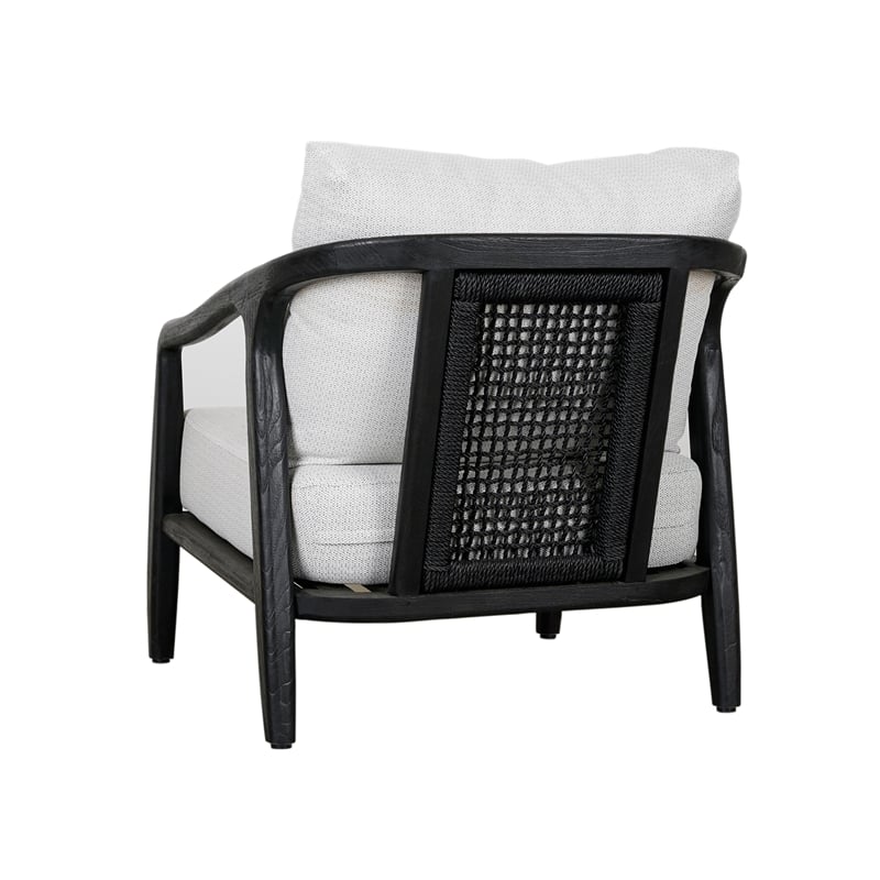 Pemberly Row Teak Wood & Olefin Outdoor Accent Chair in Cream/Black