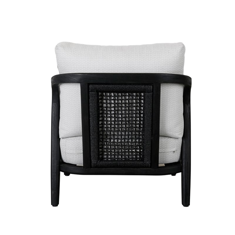 Pemberly Row Teak Wood & Olefin Outdoor Accent Chair in Cream/Black