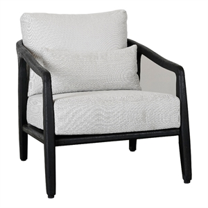 Pemberly Row Teak Wood & Olefin Outdoor Accent Chair in Cream/Black
