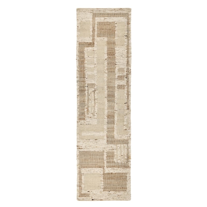 Pemberly Row 2.6' x 8' Abstract Geometric Wool Area Rug in Natural/Ivory
