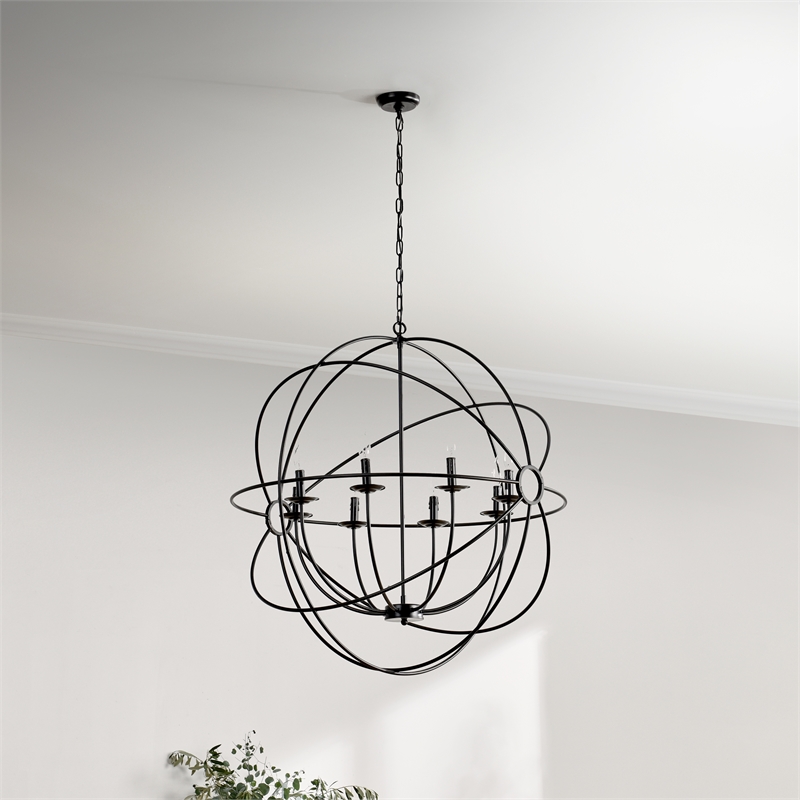 Pemberly Row 8-Light Iron Globe Chandelier in Black Finish by Pemberly Row