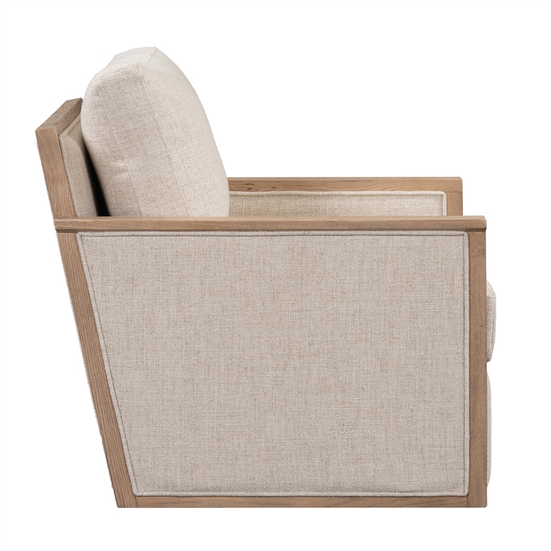 Pemberly Row Fabric Linen Upholstery Swivel Accent Chair in Natural