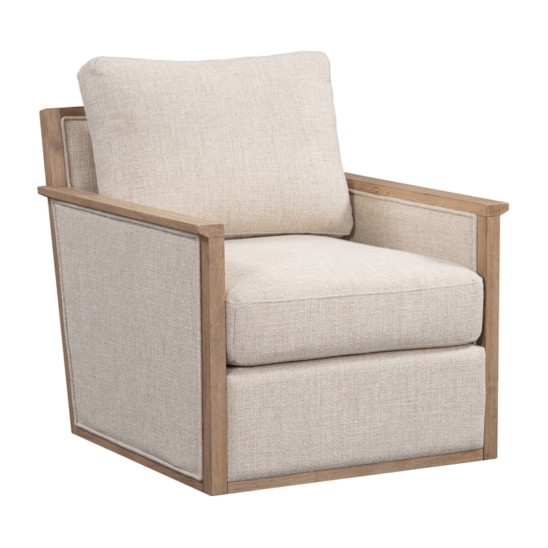Pemberly Row Fabric Linen Upholstery Swivel Accent Chair in Natural