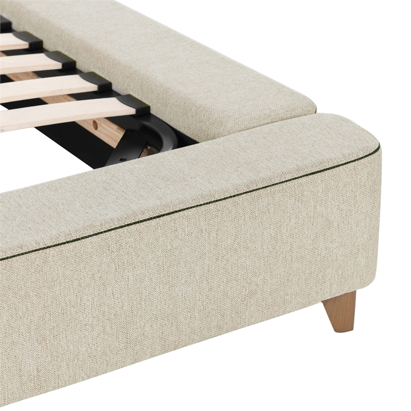 Pemberly Row Traditional Cream Finish Fabric Upholstered Queen Bed