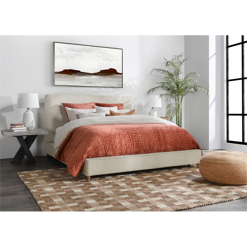 Pemberly Row Traditional Cream Finish Fabric Upholstered Queen Bed