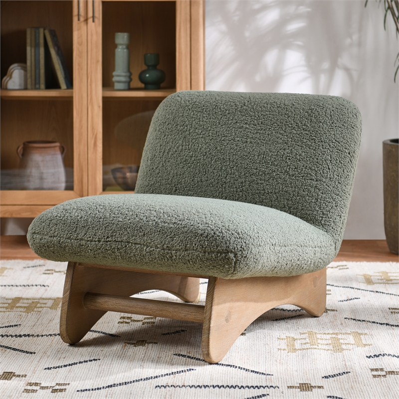 Pemberly Row Accent Chair Green Upholstery Fabric with Solid Oak Frame
