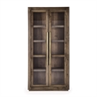 Pemberly Row Tall Oak Wood Cabinet with Glass Doors- Brown Finish
