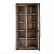 Pemberly Row Tall Oak Wood Cabinet with Glass Doors- Brown Finish