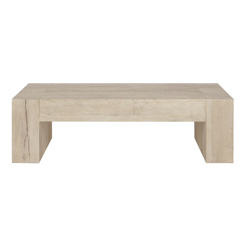 Pemberly Row Reclaimed Oak Wood Coffee Table in Meadow White