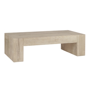 Pemberly Row Reclaimed Oak Wood Coffee Table in Meadow White
