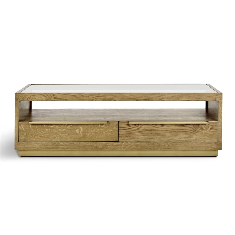 Pemberly Row Traditional Four-Drawer Wood Coffee Table in Medium Oak