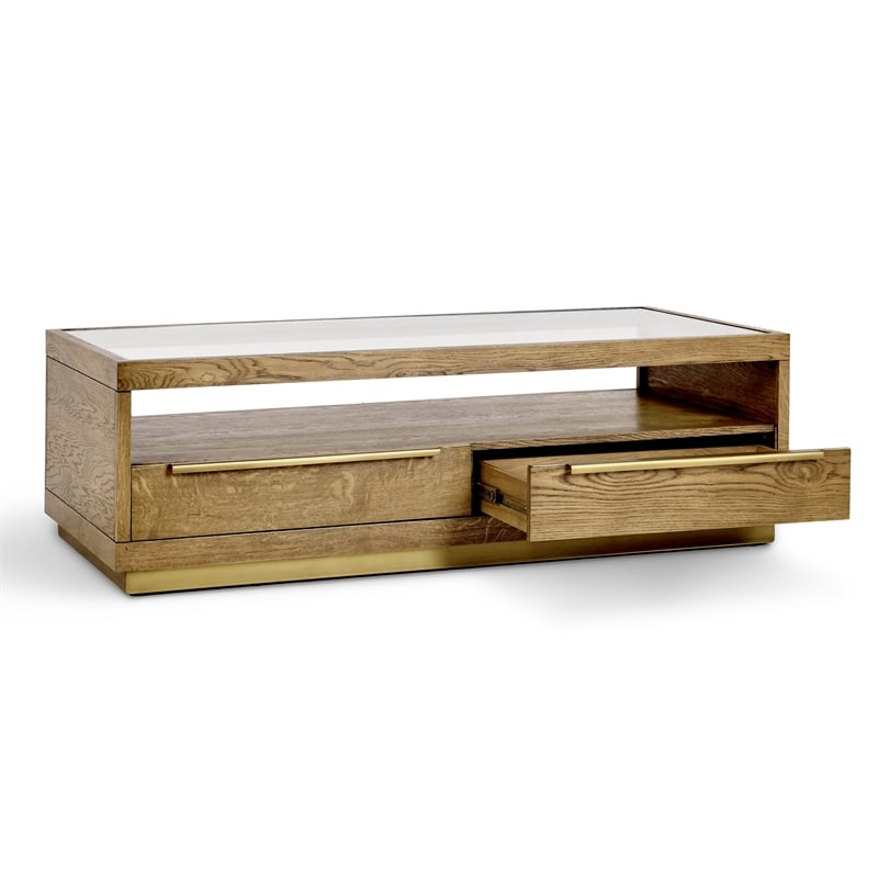 Pemberly Row Traditional Four-Drawer Wood Coffee Table in Medium Oak